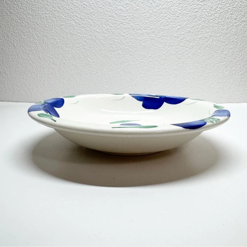 Pier 1 Italian Hand Painted Blue Floral Serving Bowl Set